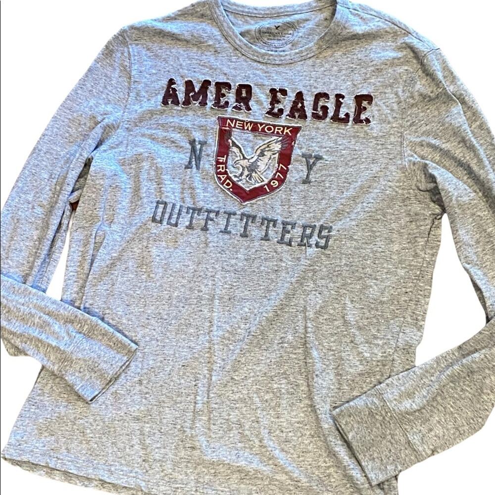 American Eagle Mens XL Athletic Fit Long Sleeve Logo Shirt Gray